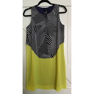 THML  NWT Navy Blue, White & Yellow /Green Geometric‎ Print Shift Dress, Size XS